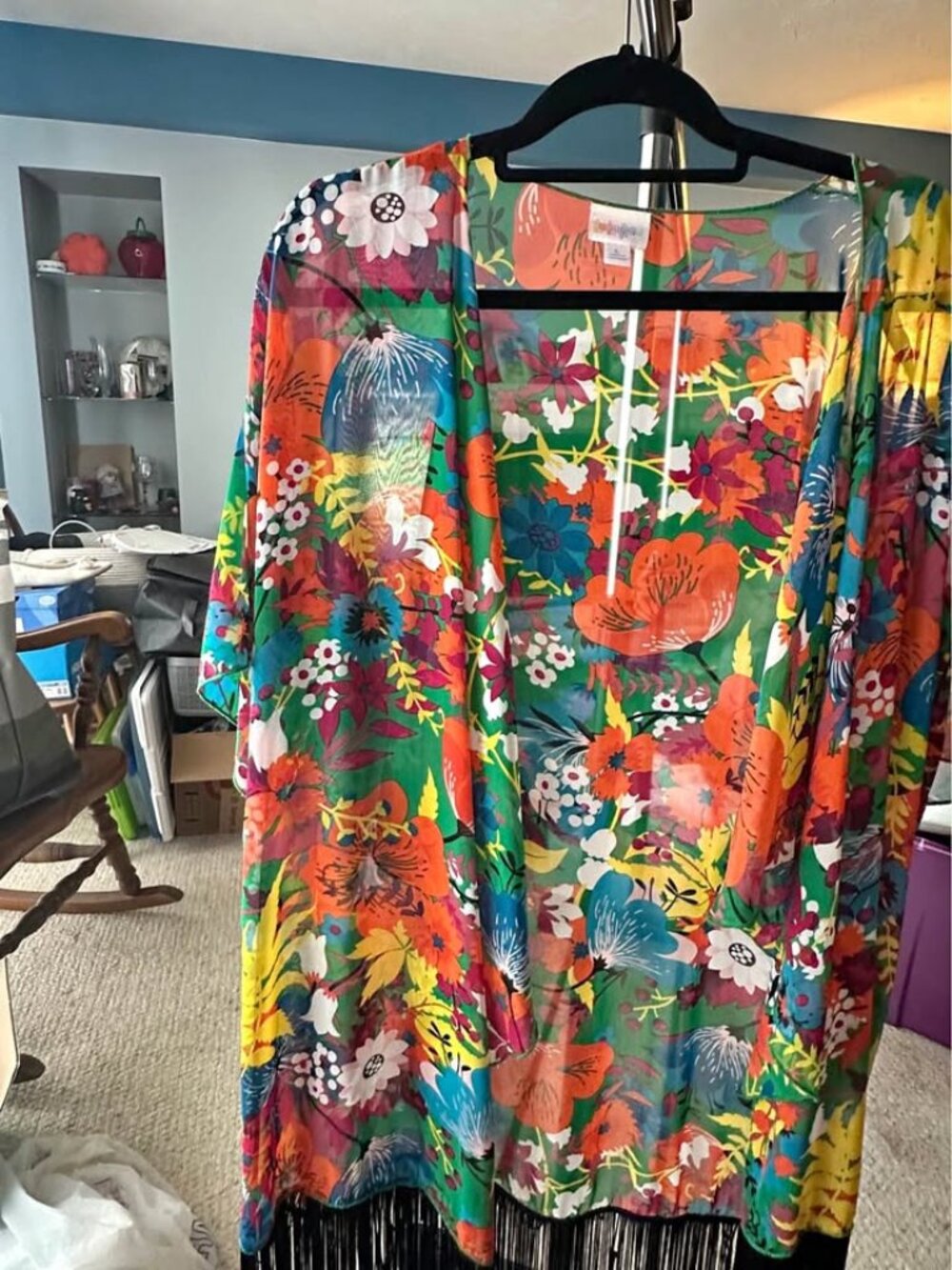 LuLaRoe Floral Kimono Cardigan Size Large – Colorful Fringe Duster